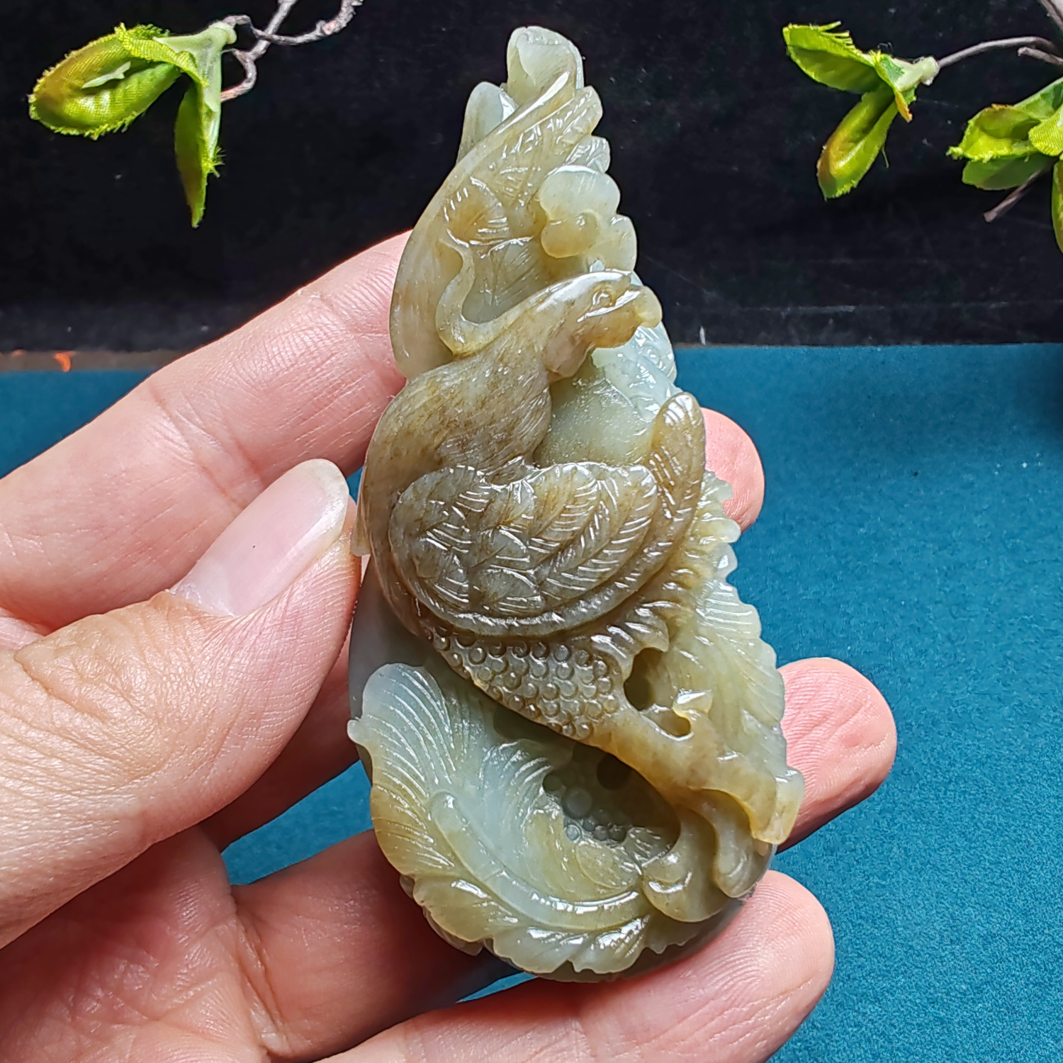 新疆和田玉且末蓝调糖玉龙凤手把件苏工精雕油润男女国风龙凤呈祥