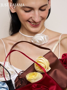 Not Just Pajama托斯卡纳玫瑰 可拆卸真丝手工花手提包婚礼伴手礼