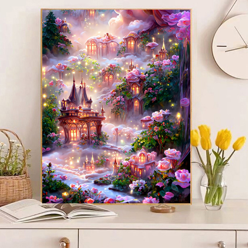 钻石画新款满钻花园城堡点贴钻十字绣客厅卧室风景简约手工钻石绣