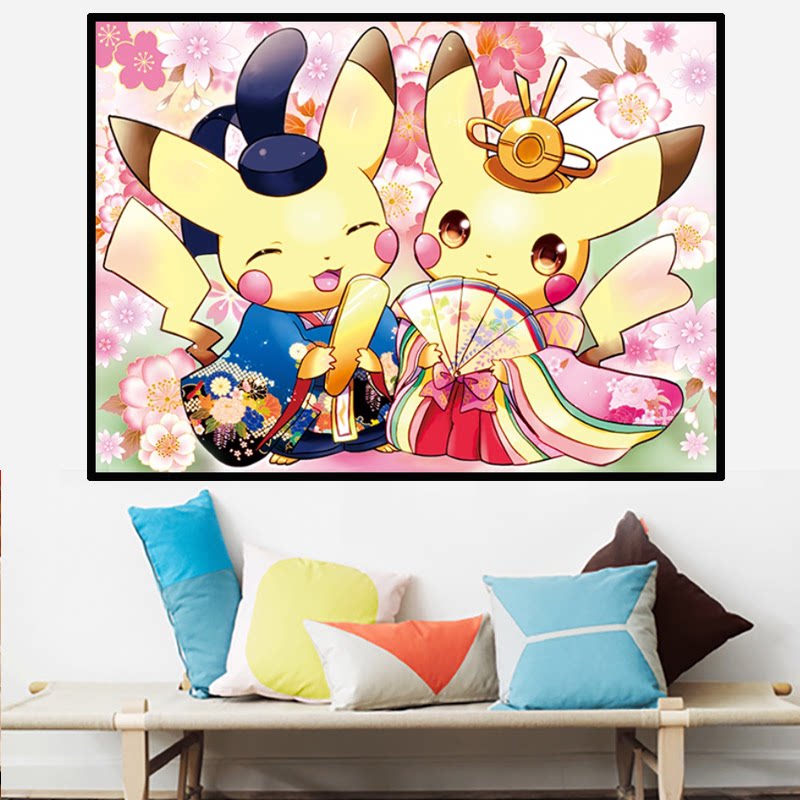 钻石画满钻儿童卡通2024新款十字绣皮卡丘小幅手工diy钻石绣带框