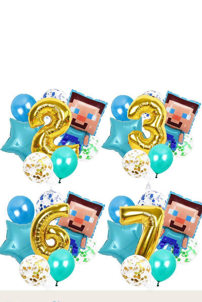 游戏周边布置数字气球套装我的世界主题儿童生日派对装饰桌飘立柱