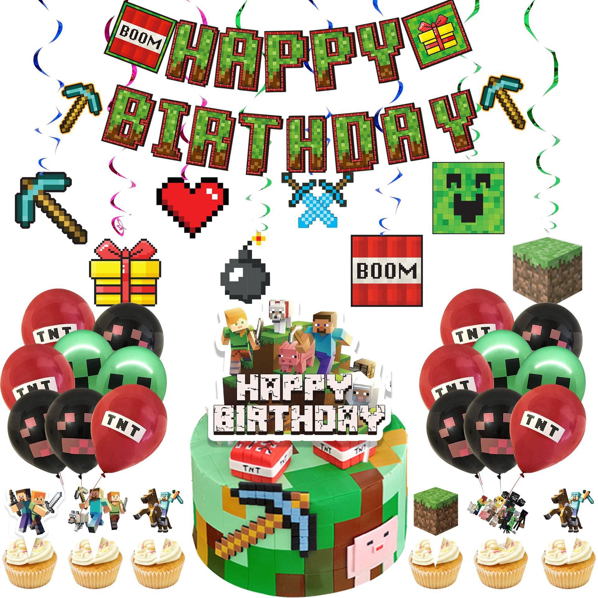 我的世界MC游戏周边像素大战生日装饰餐具套装儿童聚会布置派对