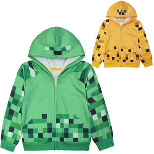 现我的世界游戏周边主题苦力怕豹猫中小童上衣拉链连帽开衫外套
