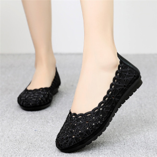 夏季 豆豆鞋 老北京布鞋 网面镂空软底妈妈鞋 女平底透气凉鞋 2026新款