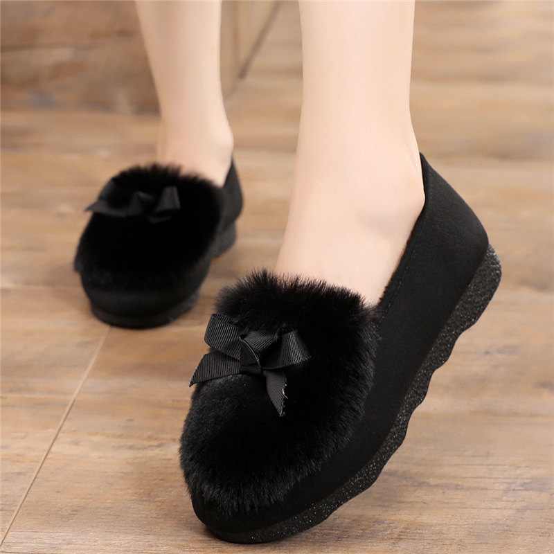 毛毛鞋女秋冬外穿豆豆鞋女韩版百搭平底蝴蝶结一脚蹬加绒孕妇棉鞋,女鞋,乐福鞋（豆豆鞋）,淘宝优惠券,粉丝福利购,淘宝优惠卷