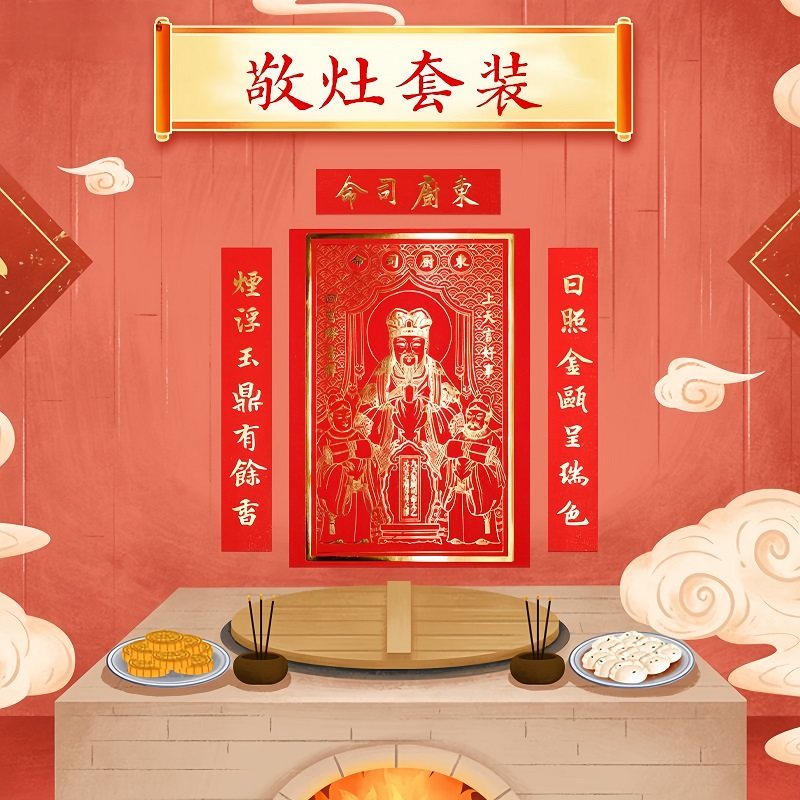 2026年厨房烫金灶王爷画像年画灶台灶君对联贴画贴纸东厨司命小年,家居饰品,桌面摆件,淘宝优惠券,粉丝福利购,淘宝优惠卷