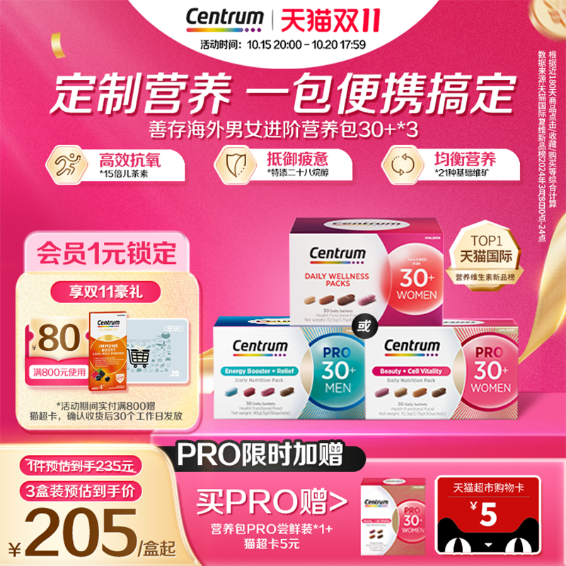 【立即付定】Centrum善存海外进阶营养包男女复合维生素30/40岁