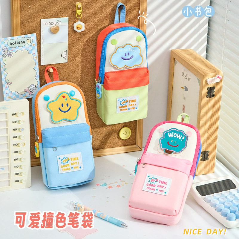 这也太好看啦！新款拼色书包笔袋图片