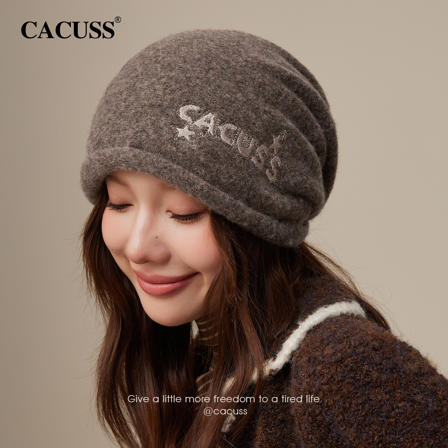 CACUSS帽子女秋冬套头帽堆堆帽