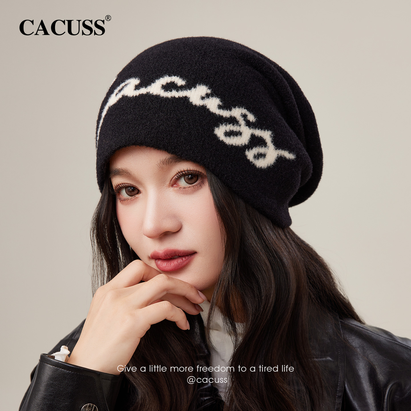 CACUSS字母堆堆帽子女秋季毛线帽
