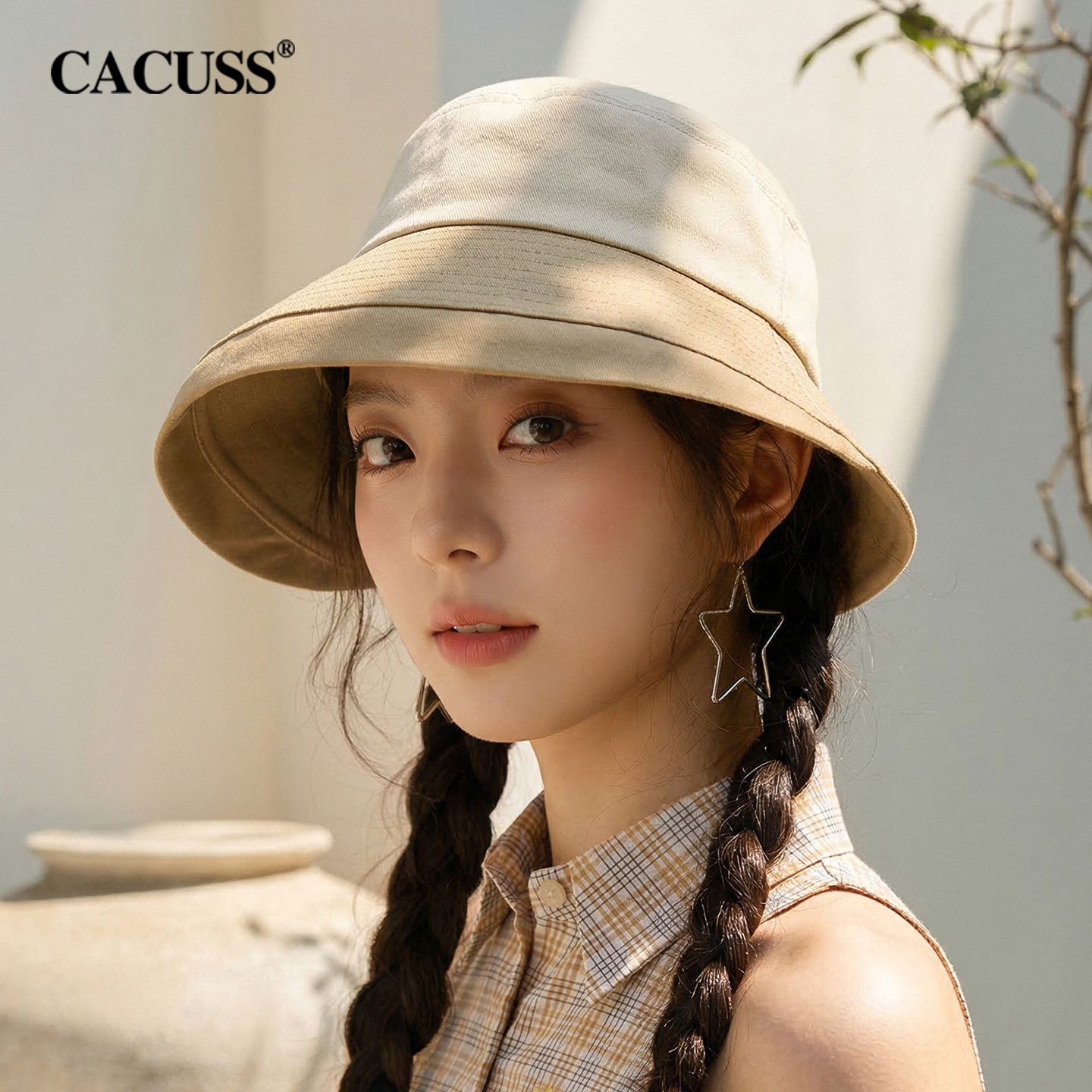 CACUSS遮阳帽女春夏帽子韩系撞色防晒帽显脸小盆帽户外休闲太阳帽