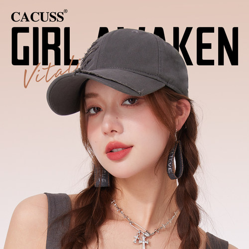 CACUSS破洞潮流棒球帽大头围女春