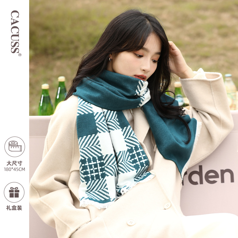 CACUSS围巾冬季女百搭加绒千鸟格