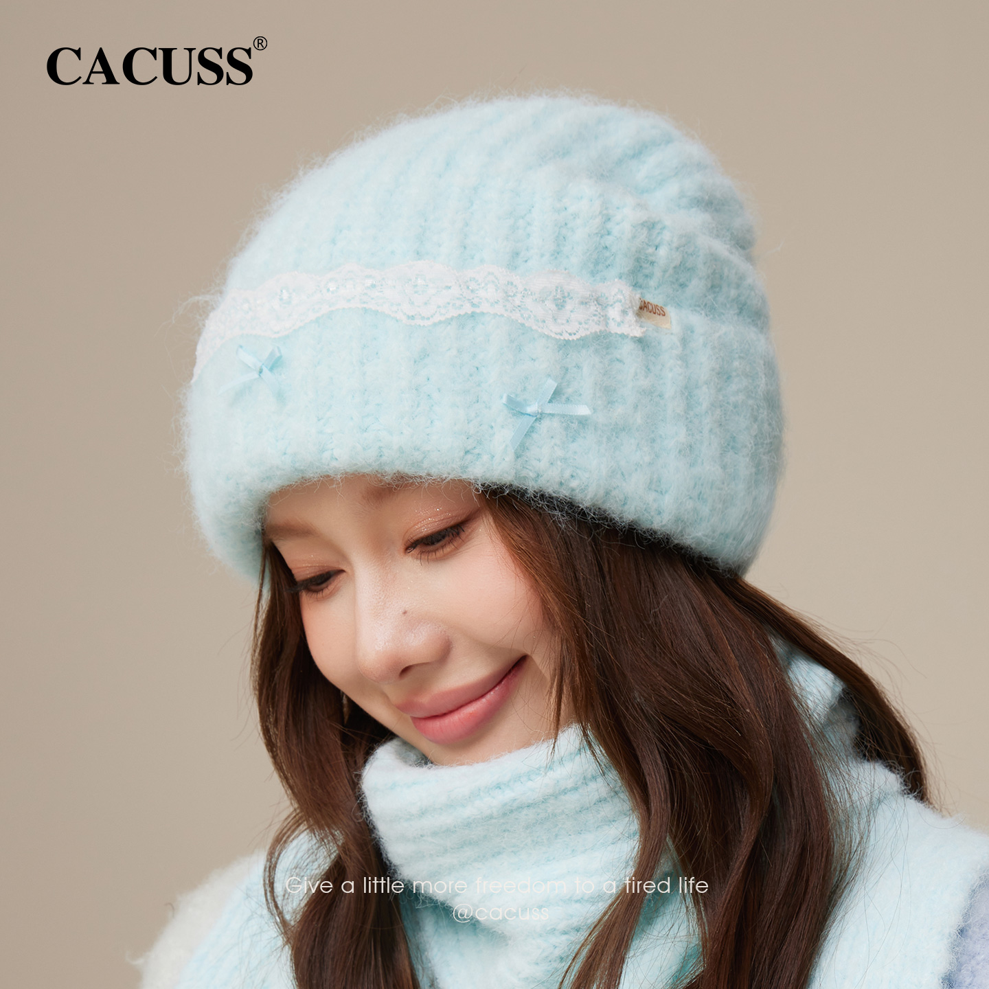 CACUSS毛线帽女士秋冬保暖大头围