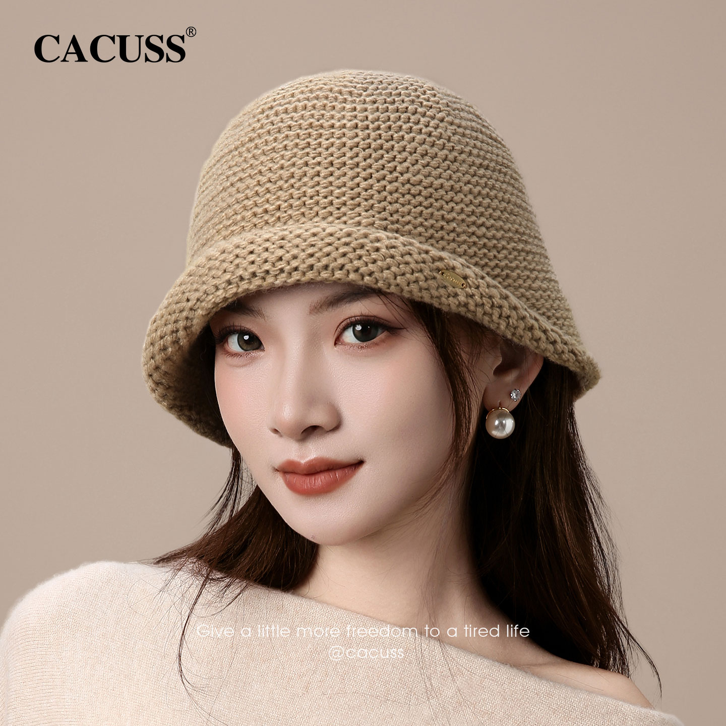 CACUSS冬季保暖时尚毛线渔夫帽女
