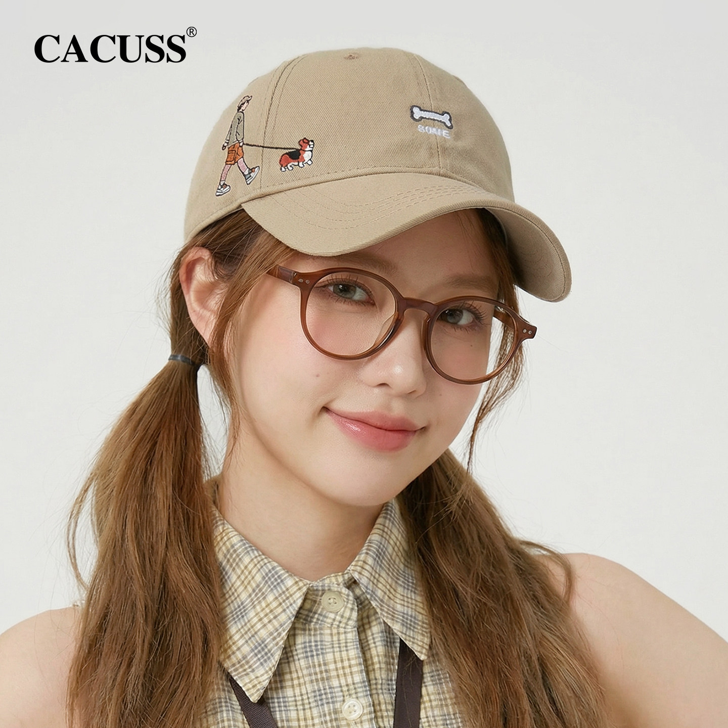 CACUSS帽子女春季新款美式复古刺绣鸭舌帽学院风休闲显脸小棒球帽