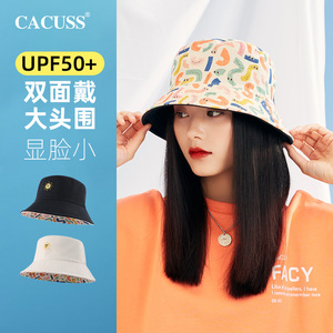 CACUSS渔夫帽女春夏防晒双面戴印花遮阳新品帽子百搭显脸小太阳帽
