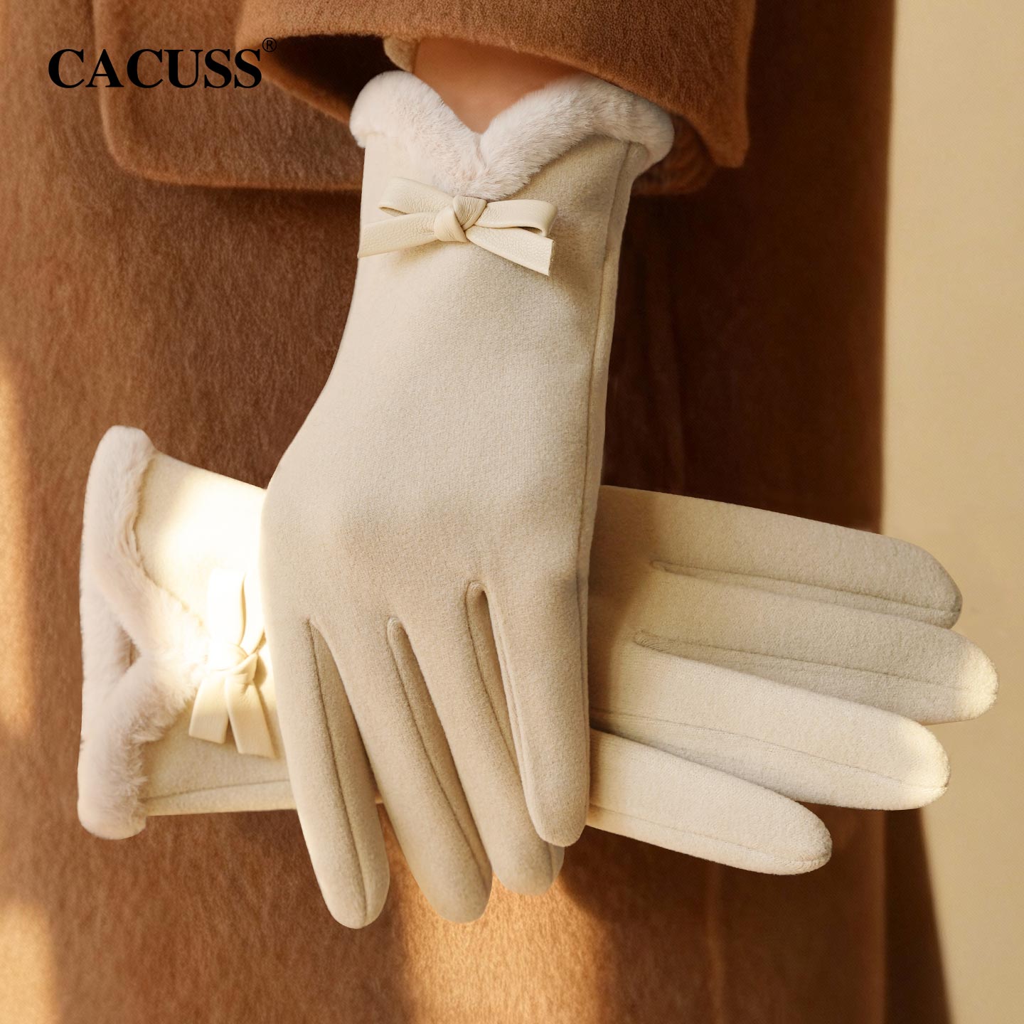 CACUSS女保暖蝴蝶结气质触屏手套