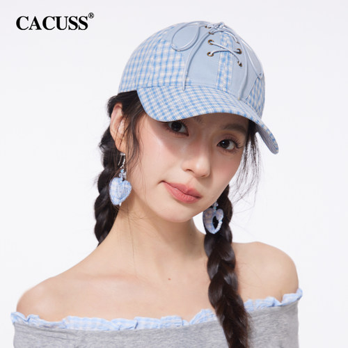 CACUSS英伦纯棉格纹棒球帽女春夏