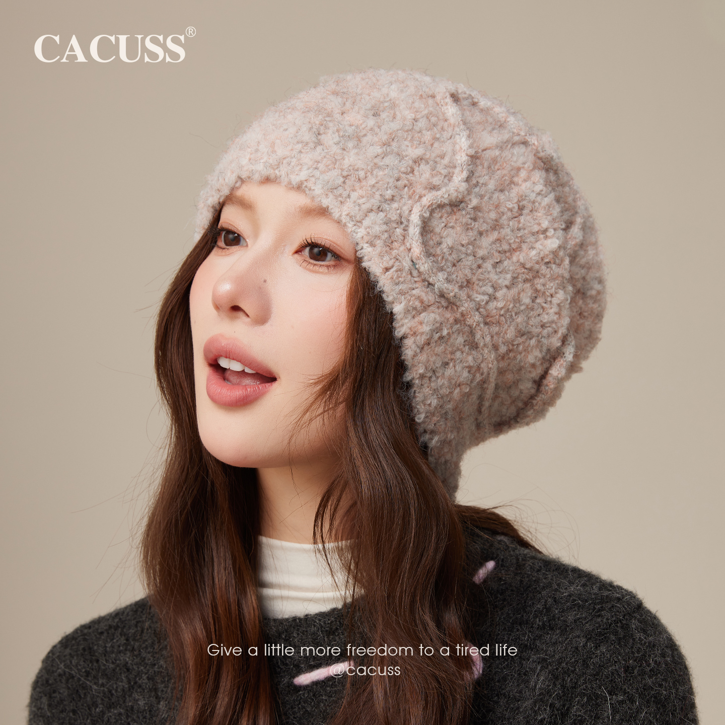 CACUSS冬季新款堆堆毛线帽子女