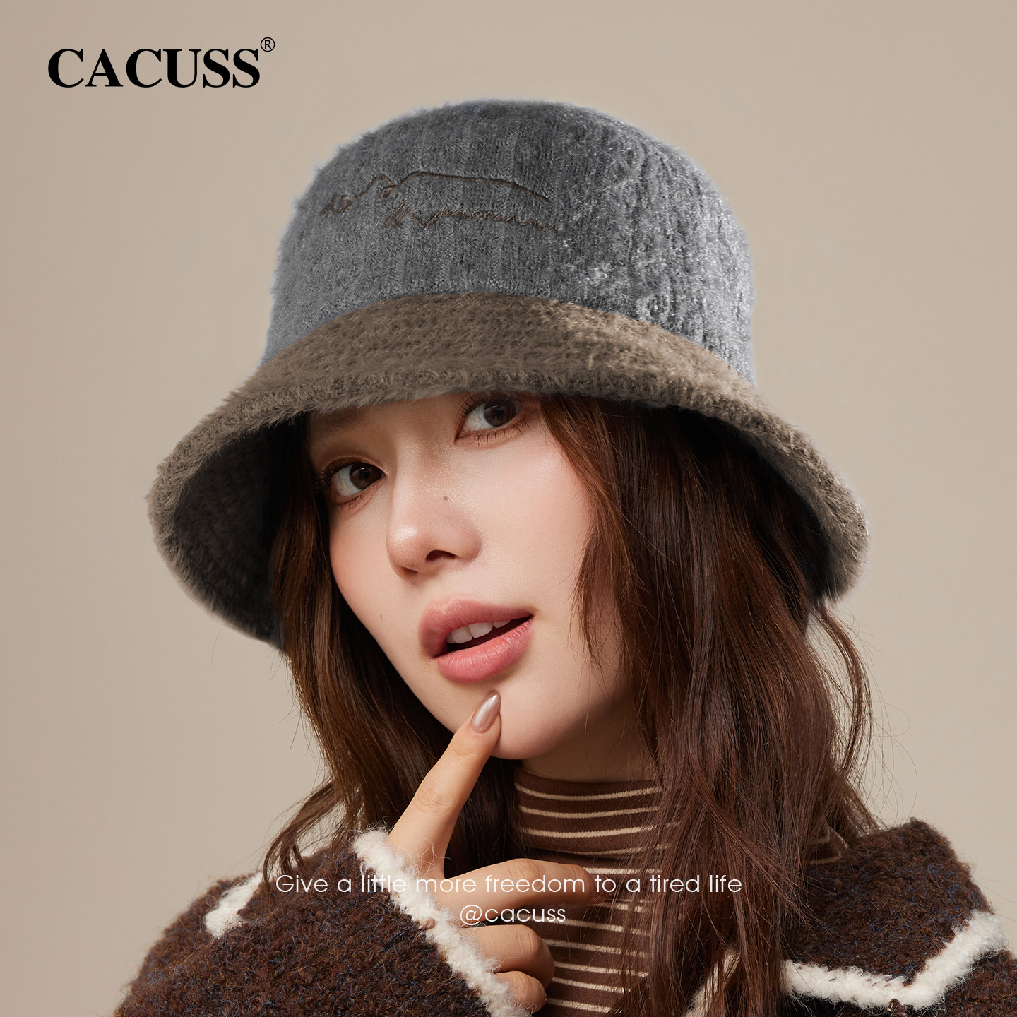 CACUSS冬季新款时尚撞色渔夫帽女