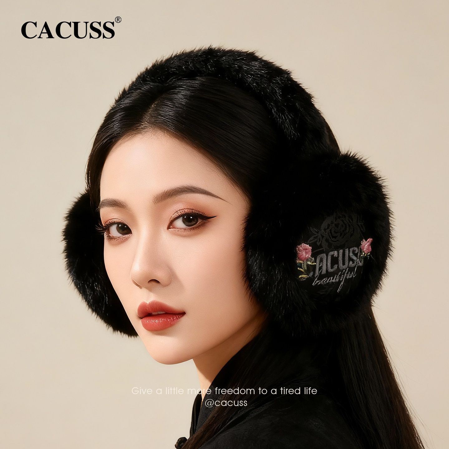 CACUSS毛绒可折叠保暖国风耳罩女