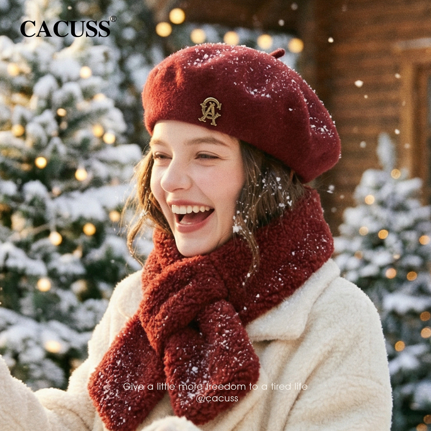 CACUSS新年红圣诞帽子围巾手套