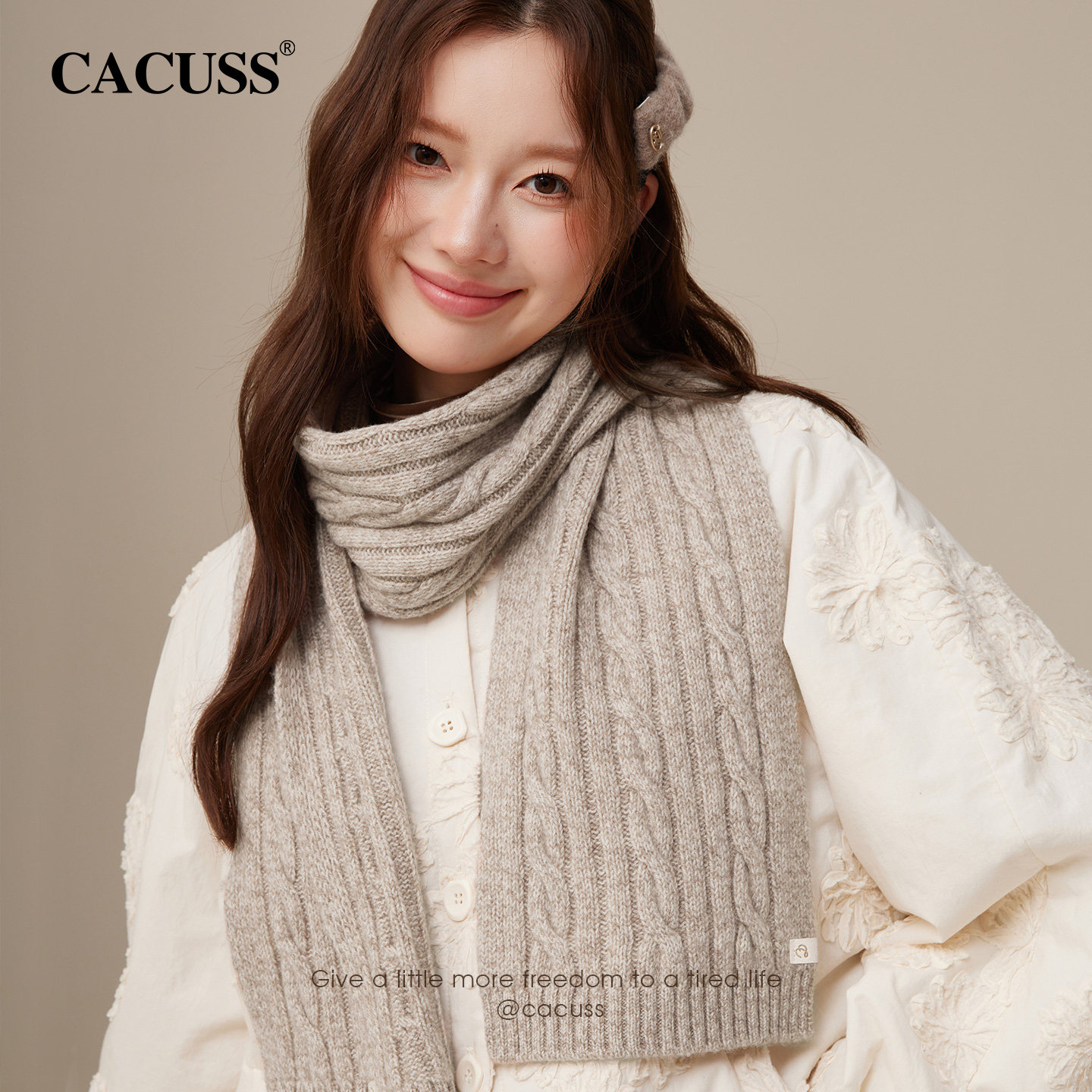 CACUSS麻花针织围巾女士冬季纯羊毛加厚保暖时尚减龄防寒毛线围脖,服饰配件/皮带/帽子/围巾,围巾/丝巾/披肩,淘宝优惠券,粉丝福利购,淘宝优惠卷