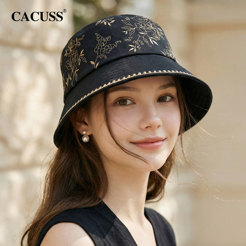 CACUSS纯棉刺绣显脸小遮阳渔夫帽
