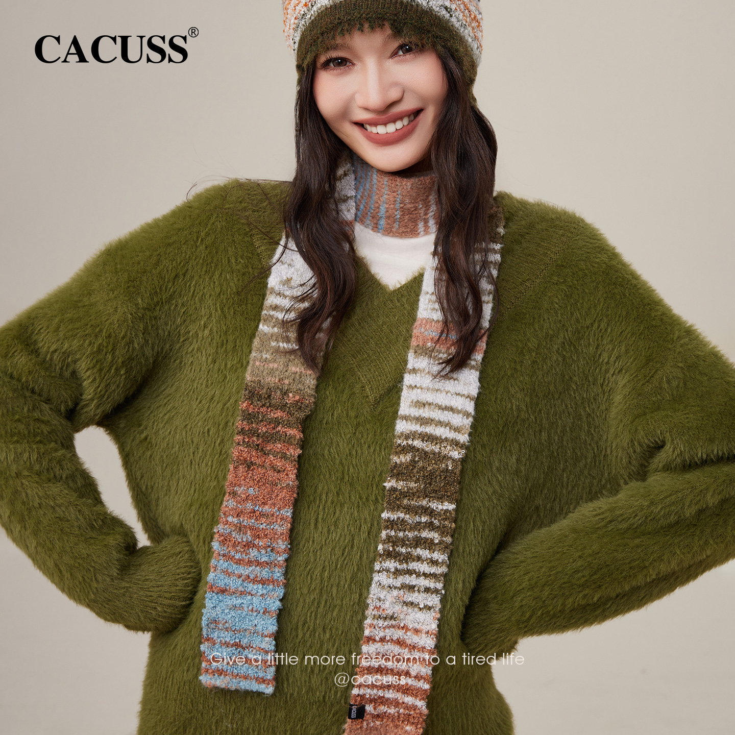 CACUSS长条针织围巾女秋冬时尚