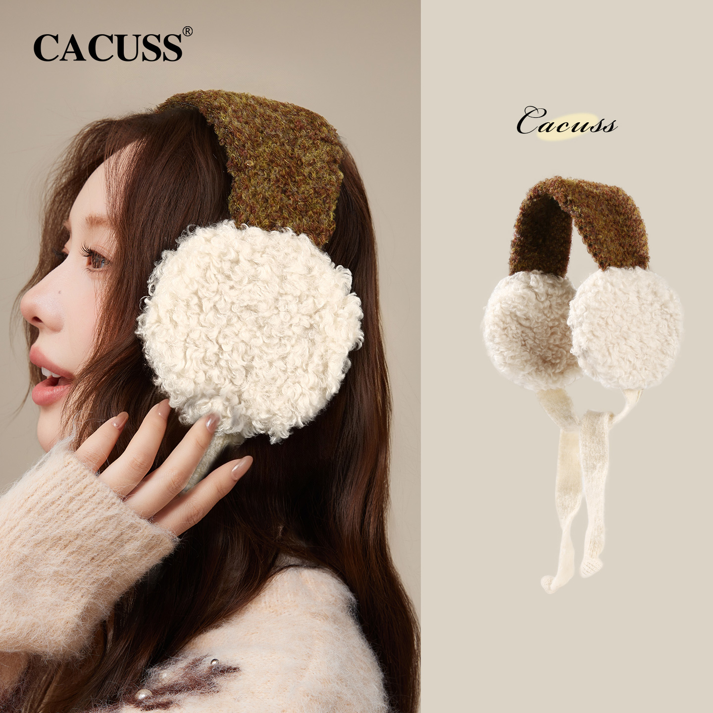 CACUSS冬季加厚泰迪绒毛绒耳罩女