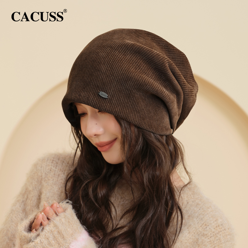 秋冬季大头围灯芯绒甜酷堆堆帽女