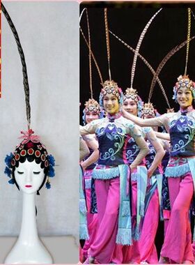 京剧俏花旦头饰舞蹈服可插翎子俏花旦心有翎兮成人儿童舞蹈服定制