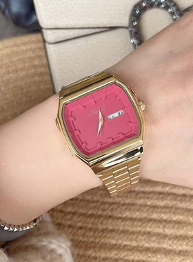 mils新款中性风时尚高级感灰色玫红粉紫大表盘女士气质手表送礼物