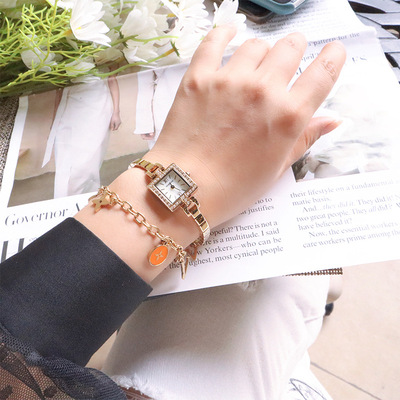 ag ete新款日系手表方形小方表中古复古金色精致小金表女生礼物