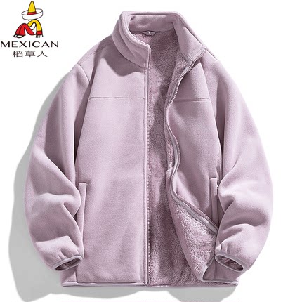 稻草人抓绒衣女秋冬加绒加厚羊羔绒保暖卫衣珊瑚绒2024新款外套男
