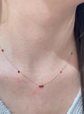 PURE法式精致满天星细闪mini钻吊坠项链女小众轻奢红色显白锁骨链