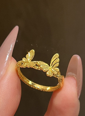 PURE爆闪小蝴蝶戒指2025新款轻奢感古法镀金精致小红人戒指女尾戒