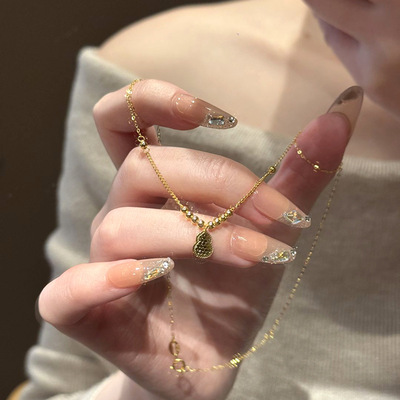 PURE碎冰冰龙鳞葫芦项链古法金色小圆珠金珠福禄吊坠新中式民族风