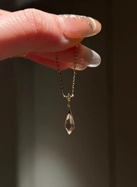 PURE千金感闪钻白水晶极细吊坠项链女极简ins菱形水滴精致锁骨链