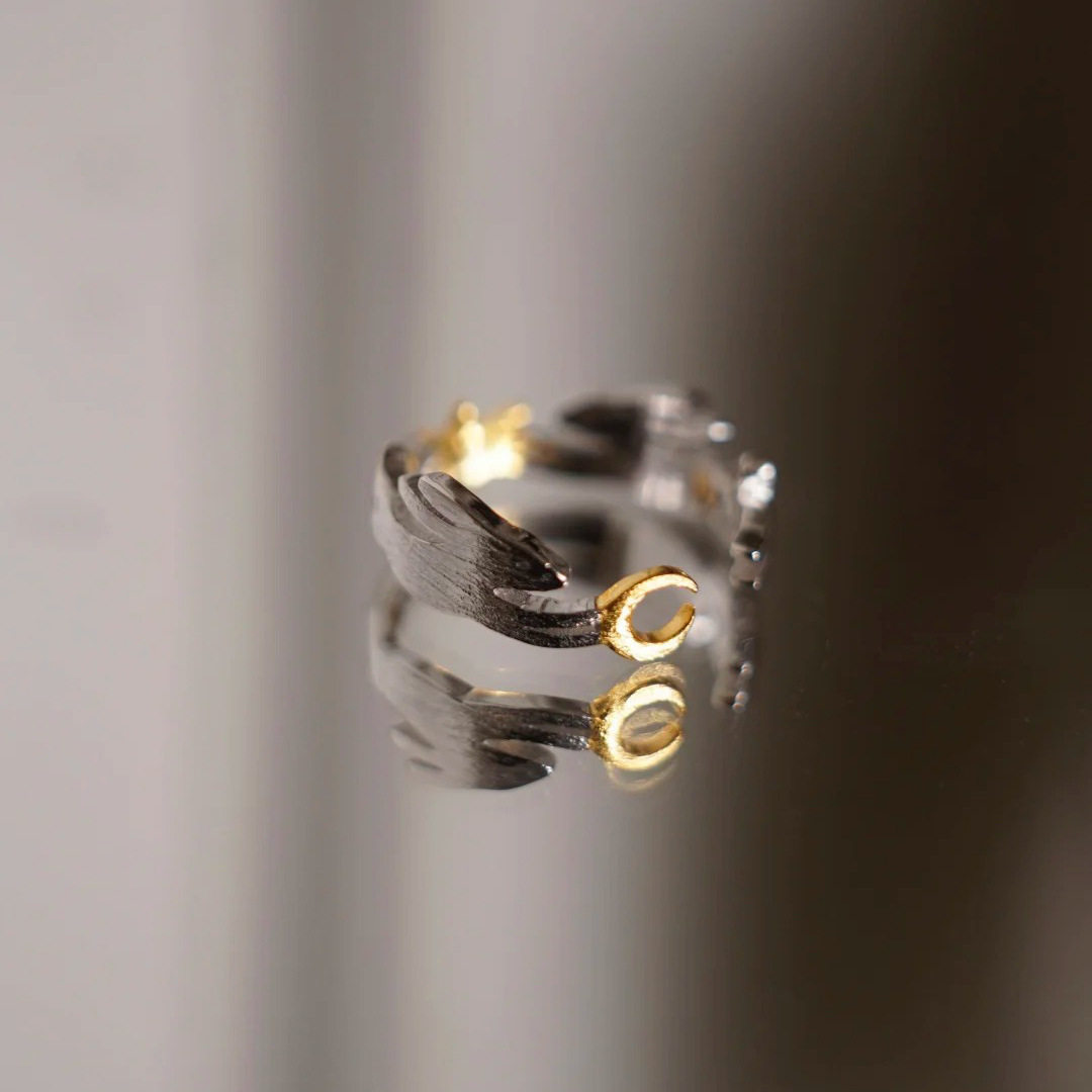 PURE星月兔子戒指女唐风敦煌纹样拉丝镀18k金新中式开口食指戒指,饰品/流行首饰/时尚饰品新,戒指/指环,淘宝优惠券,粉丝福利购,淘宝优惠卷