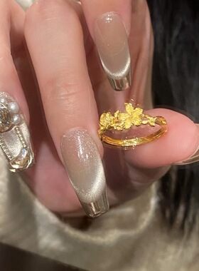 PURE 蝶恋花戒指女镀真金轻奢感时尚潮流小众指环女小红人戒指
