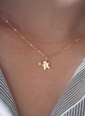 PURE可爱姜饼人吊坠项链女S925纯银镀14K金童话风格简约锁骨链