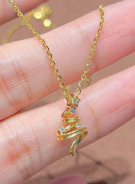 PURE立体丝带圣诞树爆闪钻小星星项链女轻奢简约精致圣诞节锁骨链