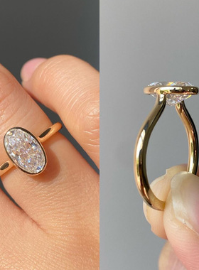 PURE经典鸽子蛋戒指女轻奢小众几何设计镶嵌蛋形7×10闪钻食指戒