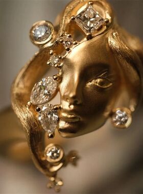 PURE中古vintage古董人像戒指小众设计师款艺术女神海妖食指环