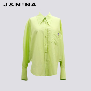 薄款 J＆NINA設(shè)計感純色長袖 襯衫 女夏季 純棉外套外穿內(nèi)搭打底衫