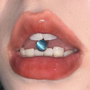 蓝色猫眼石 可喝酒舌钉1.6粗外螺旋双头医用钛钢穿刺饰品ins