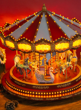 美国Mr.Christmas旋转木马400颗灯音乐盒八音盒女生儿童生日礼物