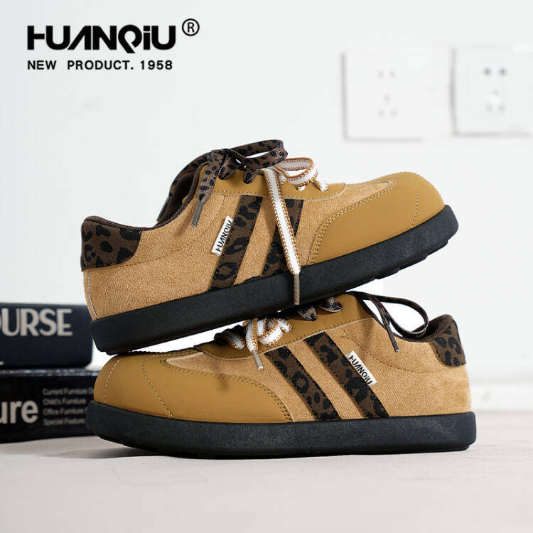 环球黑色德训鞋女2026春季新款豹纹双色鞋带经典系带休闲运动板鞋,女鞋,时尚休闲鞋,淘宝优惠券,粉丝福利购,淘宝优惠卷
